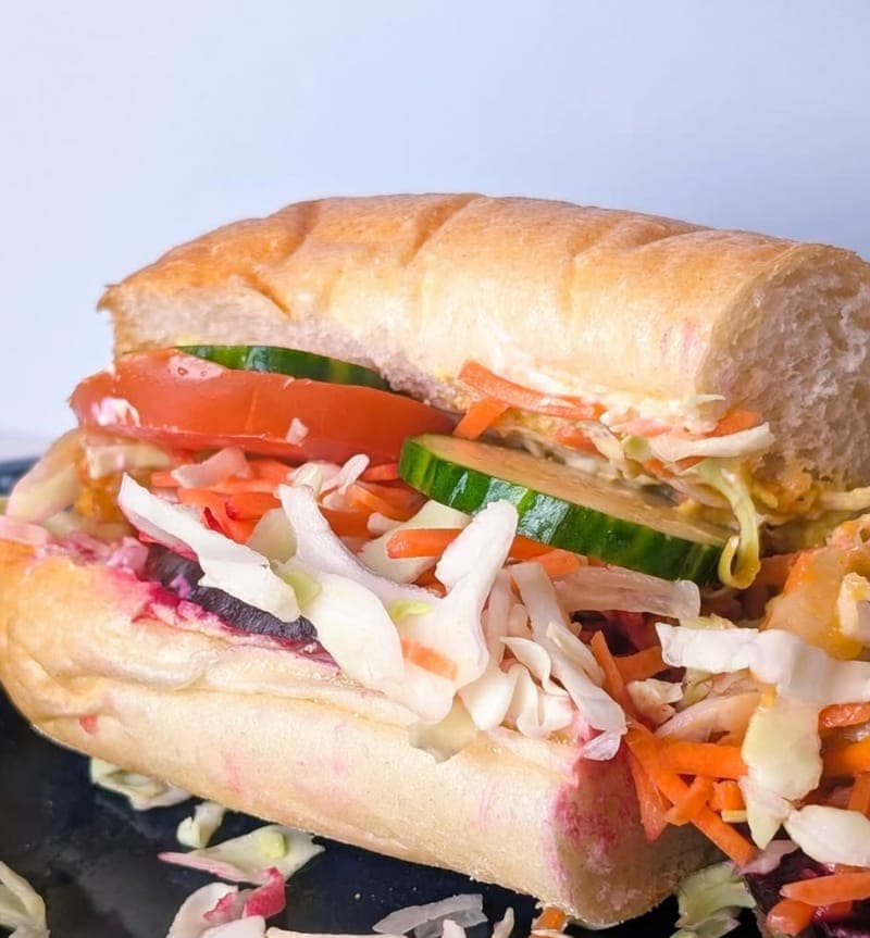 Vegan banh mi sandwich with fresh vegetables